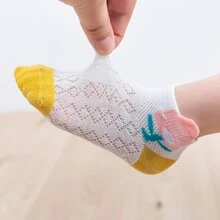 5雙/入女童3d花朵和精美蕾絲修飾超薄透氣網短襪,帶有公主和優雅風格,適用於夏季 - 彩色 - 查看 4