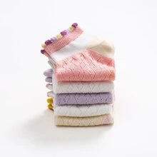 5雙/入女童3d花朵和精美蕾絲修飾超薄透氣網短襪,帶有公主和優雅風格,適用於夏季 - 彩色 - 查看 9