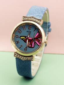 Reloj Con Mariposa De Color Azul Claro - Azul - Ver 1