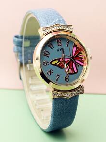 Reloj Con Mariposa De Color Azul Claro - Azul - Ver 2