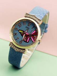Reloj Con Mariposa De Color Azul Claro - Azul - Ver 4
