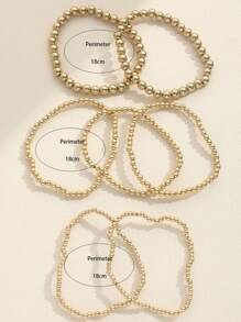 7pcs/set Fashionable Handmade Beaded Bracelets Set Suitable For Women's Daily Wear - Yellow Gold - View 4