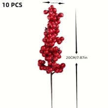10 件，红色浆果摘，人造红色浆果茎，发财果，中国新年装饰红色串水果新年发财桶红色串水果金桉树伴侣，冬青树枝花环树挂饰花瓶中的假花卧室配件房间装饰，假植物 - 紅色 - 查看 2