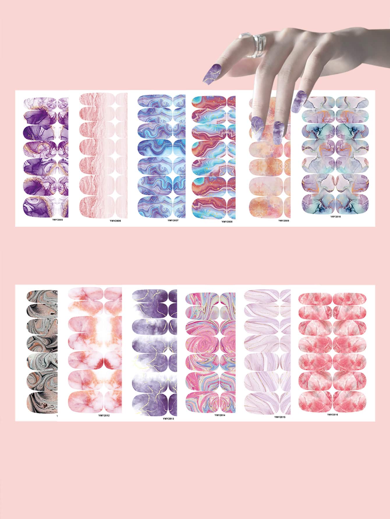 168入組自粘式指甲貼紙,具閃亮全息藍半固體凝膠貼花,適用於diy指甲藝術裝飾,附贈2個指甲文件,適合女士和女孩