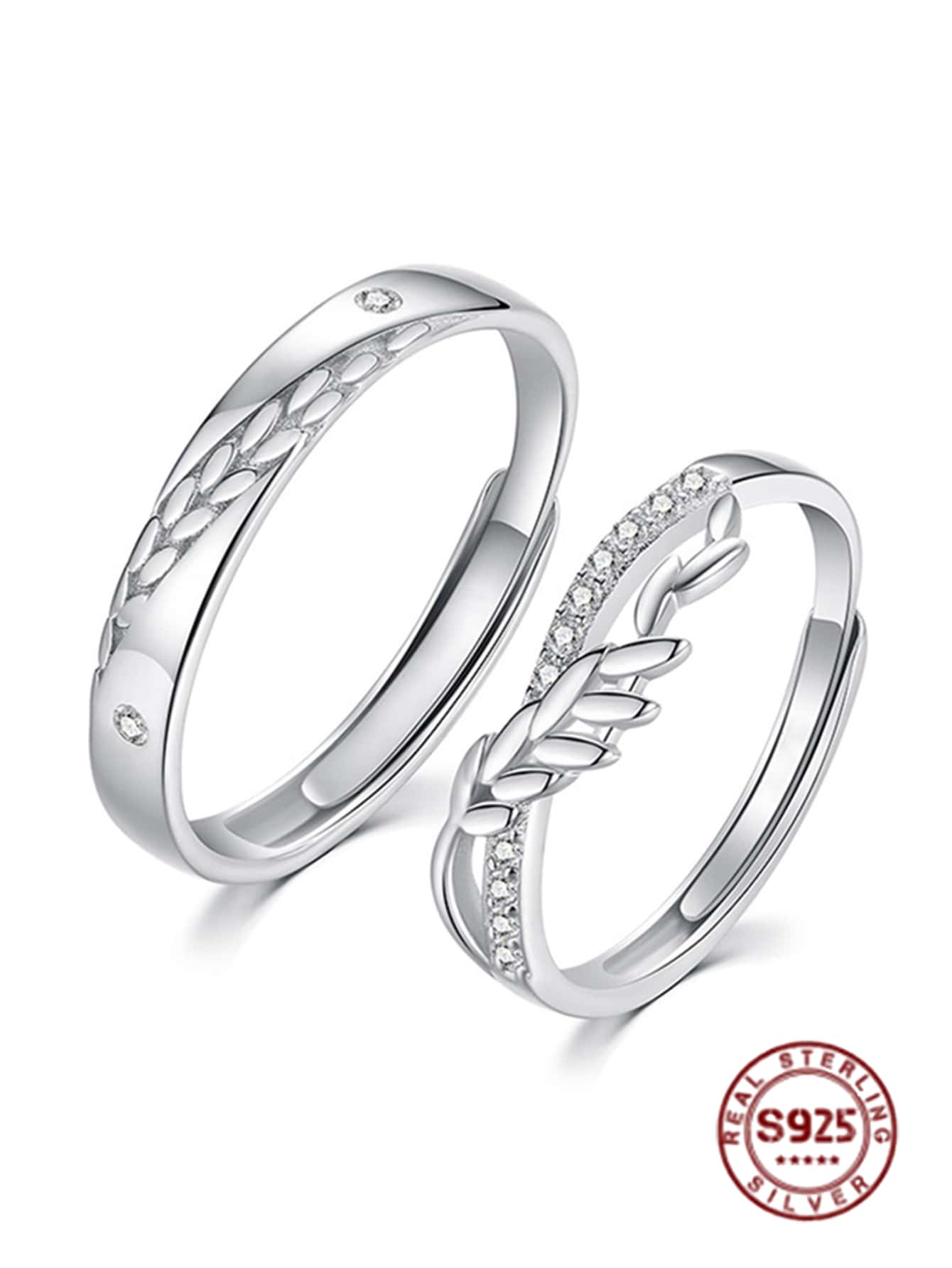 2入組套裝質量S925純銀翅膀情侶環適合女士男士浪漫訂婚週年紀念日精細的首飾類禮物