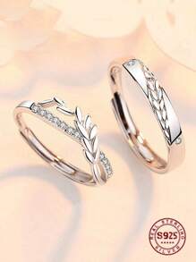 2入組套裝質量S925純銀翅膀情侶環適合女士男士浪漫訂婚週年紀念日精細的首飾類禮物