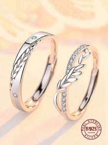 2入組套裝質量S925純銀翅膀情侶環適合女士男士浪漫訂婚週年紀念日精細的首飾類禮物