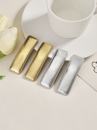 4个简约长方形优雅发夹纯色侧夹女式刘海夹皮革BB夹爪夹发夹发夹