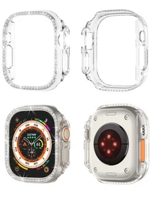 1pc Smart Watch Protective Case Simple Style Rhinestone Decor Pc Full Cover Case Compatible With Apple Watch