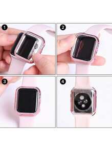 1pc Smart Watch Protective Case Simple Style Rhinestone Decor Pc Full Cover Case Compatible With Apple Watch
