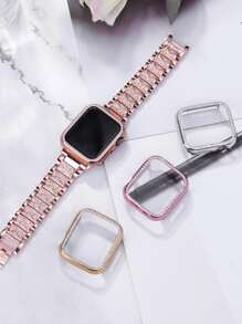1pc Smart Watch Protective Case Simple Style Rhinestone Decor Pc Full Cover Case Compatible With Apple Watch