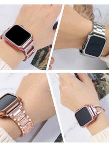 1pc Smart Watch Protective Case Simple Style Rhinestone Decor Pc Full Cover Case Compatible With Apple Watch