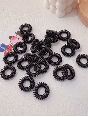 10个装螺旋发圈，小号，女士弹性橡皮筋，塑料和PU涂层，休闲马尾辫发圈，发绳，发圈，发饰