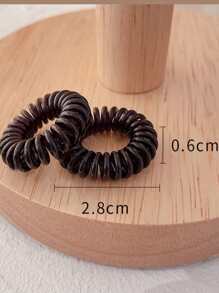 10个装螺旋发圈，小号，女士弹性橡皮筋，塑料和PU涂层，休闲马尾辫发圈，发绳，发圈，发饰，头饰，弹性发带 - 黑色 - 查看 3