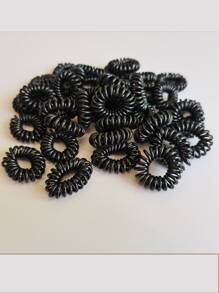 10个装螺旋发圈，小号，女士弹性橡皮筋，塑料和PU涂层，休闲马尾辫发圈，发绳，发圈，发饰，头饰，弹性发带 - 黑色 - 查看 4