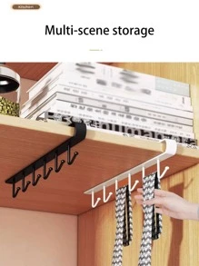 1pc 6-hook Iron Art Cabinet Hook Organizer, Multifunctional Kitchen Tool Storage Rack Wardrobe Sorting Hook - White - View 4