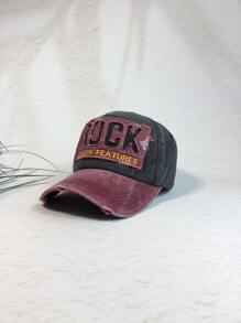 1pc Men's Color-Blocking Distressed Vintage Denim Baseball Cap With Hollow Out Embroidered Letter Rock Baseball Cap, Sunscreen And Autumn Winter Hat, Suitable For Daily Travel Street Fashion, Outdoor Sports, Cycling, Mountain Climbing, Tourism And Vacation.