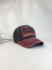 1pc Men's Color-Blocking Distressed Vintage Denim Baseball Cap With Hollow Out Embroidered Letter Rock Baseball Cap, Sunscreen And Autumn Winter Hat, Suitable For Daily Travel Street Fashion, Outdoor Sports, Cycling, Mountain Climbing, Tourism And Vacation.