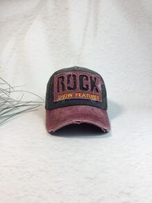 1pc Men's Color-Blocking Distressed Vintage Denim Baseball Cap With Hollow Out Embroidered Letter Rock Baseball Cap, Sunscreen And Autumn Winter Hat, Suitable For Daily Travel Street Fashion, Outdoor Sports, Cycling, Mountain Climbing, Tourism And Vacation.