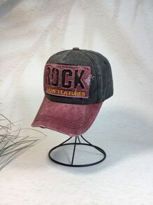 1pc Men's Color-Blocking Distressed Vintage Denim Baseball Cap With Hollow Out Embroidered Letter Rock Baseball Cap, Sunscreen And Autumn Winter Hat, Suitable For Daily Travel Street Fashion, Outdoor Sports, Cycling, Mountain Climbing, Tourism And Vacation.