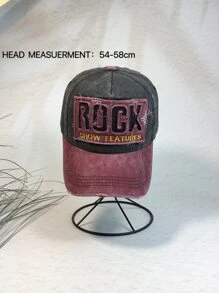 1pc Men's Color-Blocking Distressed Vintage Denim Baseball Cap With Hollow Out Embroidered Letter Rock Baseball Cap, Sunscreen And Autumn Winter Hat, Suitable For Daily Travel Street Fashion, Outdoor Sports, Cycling, Mountain Climbing, Tourism And Vacation.