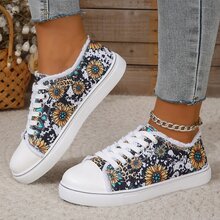 大碼女性休閒帆布鞋,透氣平底運動鞋適用於學生 - 藍色 - 查看 5