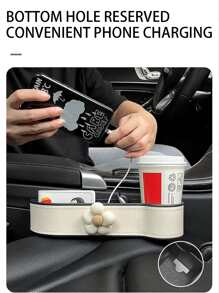 1入組汽車座椅縫隙收納,多功能可愛收納盒適合女孩,汽車內飾配件 - 白色 - 查看 2