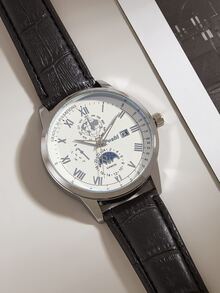 1pc Men's Waterproof Quartz Calendar Watch With 1pc Bracelet - Black - View 2