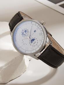 1pc Men's Waterproof Quartz Calendar Watch With 1pc Bracelet - Black - View 3