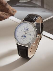 1pc Men's Waterproof Quartz Calendar Watch With 1pc Bracelet - Black - View 4