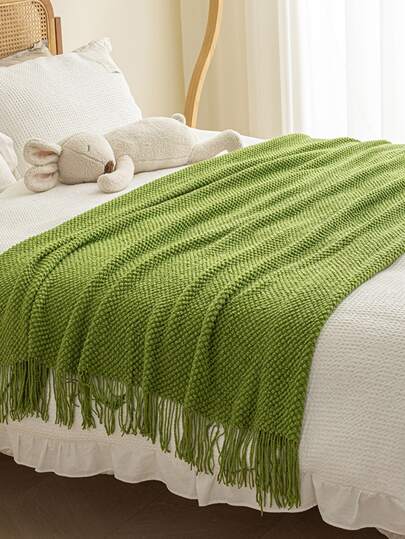 1pc Solid Color Knit Blanket, Nordic Style Acrylic Rectangular Office Napping Sofa Blanket Air Conditioning Blanket, Knitted Shawl, Bed End Blanket