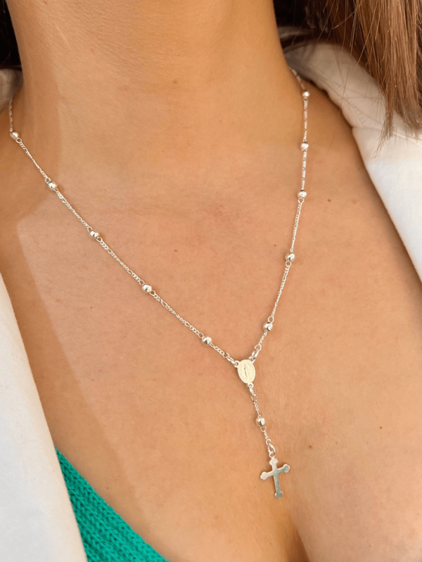 Colar Terço Nossa Senhora Feminino Prata 925 Legitima