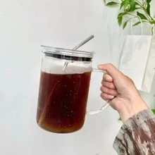 1/2 chiếc cốc thủy tinh dung tích cực lớn 1000ml, chịu nhiệt, có nắp chống bỏng nhiều màu sắc, thích hợp sử dụng trong văn phòng. - Trong sáng - Xem 2