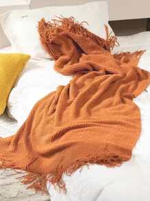 1pc Solid Color Knitted Blanket, Nordic Style Acrylic Rectangle Office Nap Sofa Blanket, Air-conditioned Blanket, Bed End Carpet, Shawl, Covering Blanket, Throw Blanket