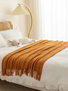 1pc Solid Color Knitted Blanket, Nordic Style Acrylic Rectangle Office Nap Sofa Blanket, Air-conditioned Blanket, Bed End Carpet, Shawl, Covering Blanket, Throw Blanket