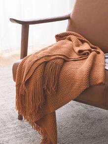 1pc Solid Color Knitted Blanket, Nordic Style Acrylic Rectangle Office Nap Sofa Blanket, Air-conditioned Blanket, Bed End Carpet, Shawl, Covering Blanket, Throw Blanket