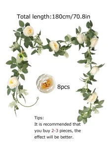 1pc Artificial Eucalyptus Flower Garland With Fake Rose Flower Vine Seeded Eucalyptus Leaves Greenery Garland For Wedding Table Runner Backdrop Party Centerpiece Room Decor