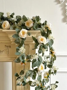 1pc Artificial Eucalyptus Flower Garland With Fake Rose Flower Vine Seeded Eucalyptus Leaves Greenery Garland For Wedding Table Runner Backdrop Party Centerpiece Room Decor
