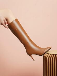 Women's Pointed Toe Thin High Heel Knee High Riding Boots - Brown - View 2
