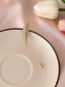 1 件简约男士金色羽毛胸针，优雅西装/外套配饰 - 金色 - 查看 2