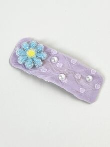 1入組女士們紫色閃閃發光水鑽花和人造珍珠裝飾時尚可愛髮夾適用於打扮