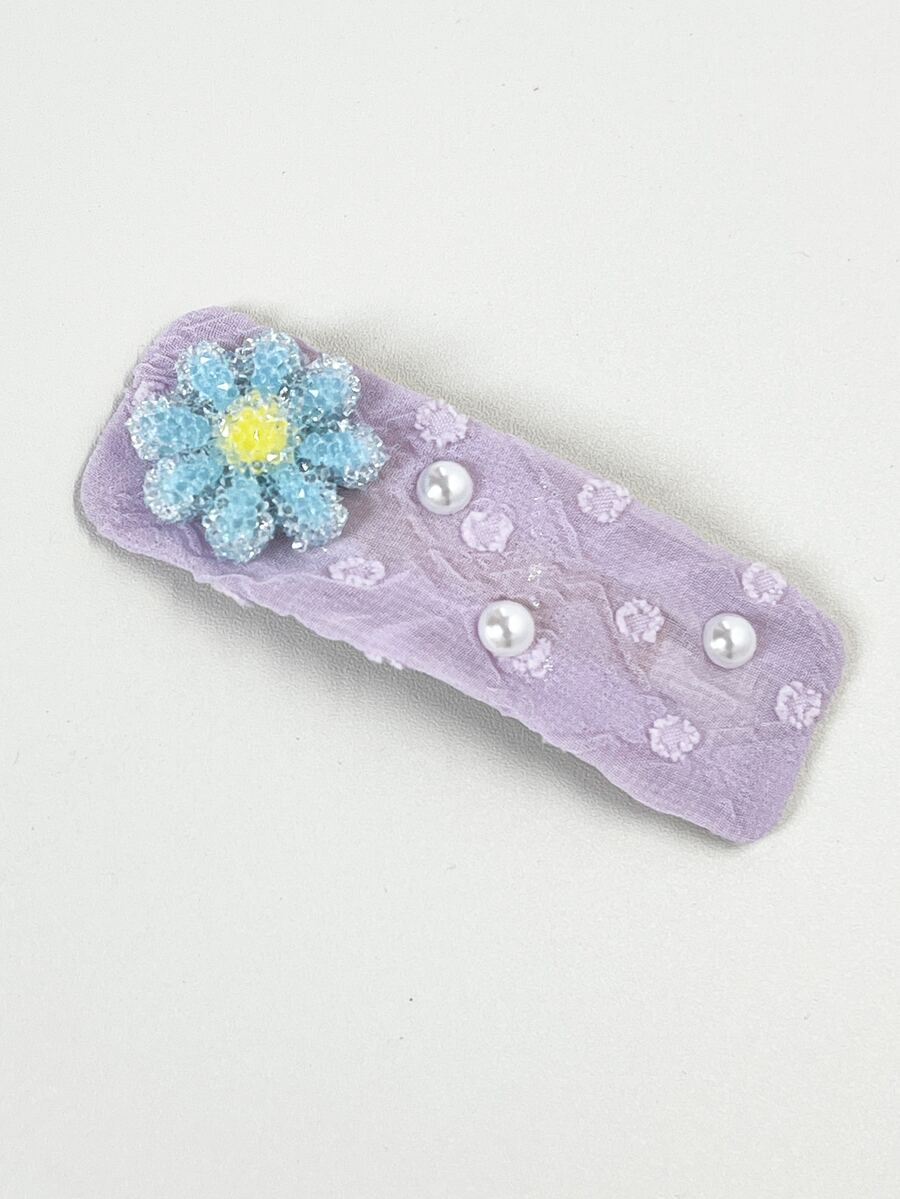 1入組女士們紫色閃閃發光水鑽花和人造珍珠裝飾時尚可愛髮夾適用於打扮