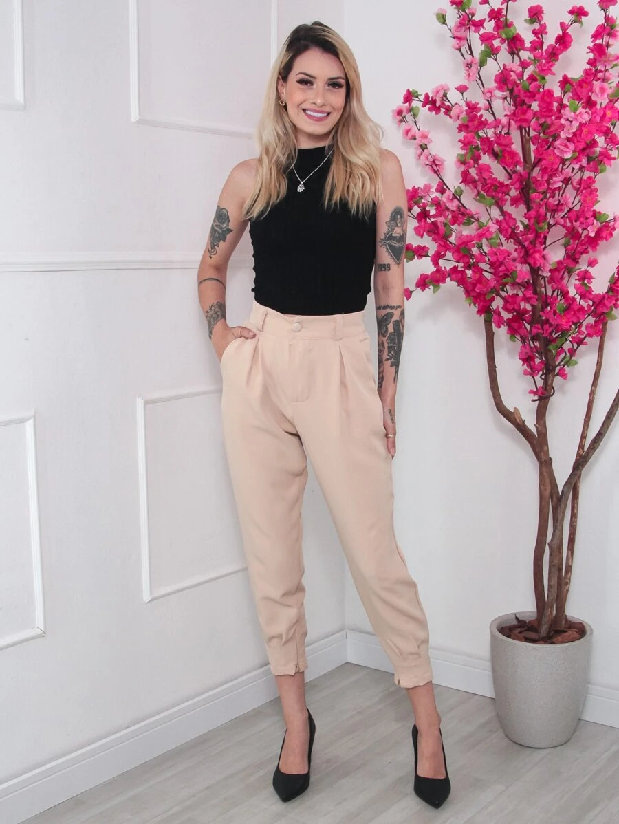 Women Pants - 米色 - 查看 1