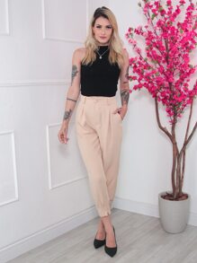 Women Pants - 米色 - 查看 3