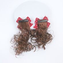 1對的韓語版本孩子們的蝴蝶結髮夾,假髮頭飾,公主小的女孩捲髮設計,女孩嬰兒可愛髮飾 - 酒紅色 - 查看 4