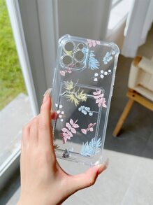 Funda para móvil con estampado de hoja transparente con ranura de tarjeta - Multicolor - Ver 3