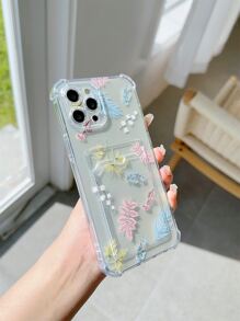Funda para móvil con estampado de hoja transparente con ranura de tarjeta - Multicolor - Ver 2