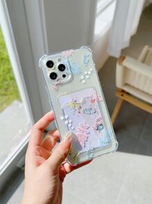 Funda para móvil con estampado de hoja transparente con ranura de tarjeta - Multicolor - Ver 1