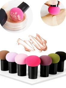 1入組圓頭蘑菇粉撲化妝海綿蘑菇形粉撲乾濕兩用不吸水手持化妝蛋 - 彩色 - 查看 1