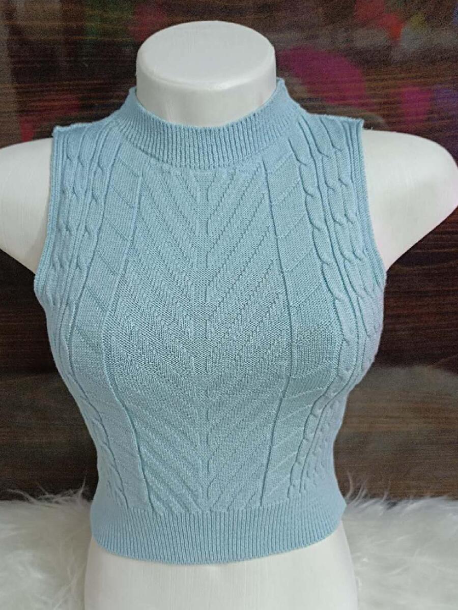 Women Knit Tops - Màu xanh nhạt - Xem 1